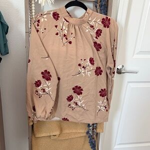Angels Beige Blouse with Burgundy Floral Print